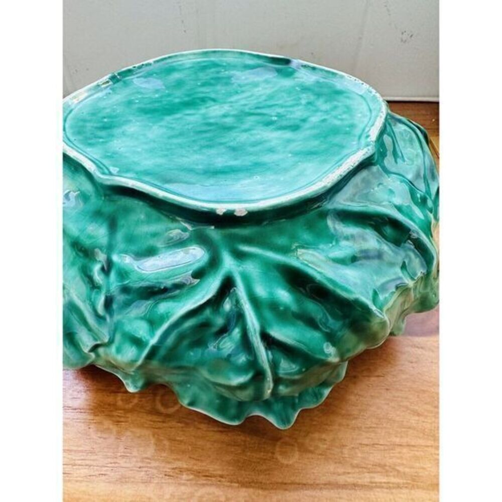 Large Vintage‎ Porcelain Green Cabbage Lettuce Leaf Salad Serving Bowl 8.5" Wide